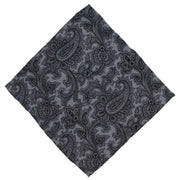 Michelsons of London Paisley Wool Pocket Square - Grey/Black
