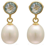 Pearls of the Orient Clara Blue Topaz Freshwater Pearl Drop Earrings - Blue/White
