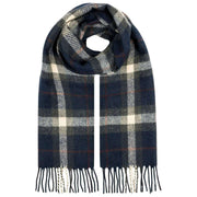 Dents Plaid Check Tassel Scarf - Navy