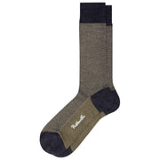 Pantherella Blenheim 3-Colour Birdseye Merino Wool Socks - Charcoal Grey/Beige
