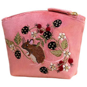 Powder Embroidered Velvet Mouse Mini Pouch - Pink