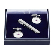 Orton West Ruby Set Rhodium Cufflinks and Tie Bar Set - Silver