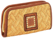Portefeuille en cuir de paille Campomaggi Veracruz - Beige naturel/bronzage cognac