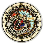 Bassin and Brown Astronomical Clock Lapel Pin - Mint/Orange/Black/Gold