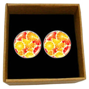 Bassin and Brown Oranges and Lemons Cabachon Cufflinks - Orange/Yellow