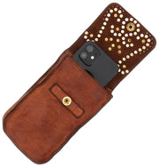 Campomaggi Siena Stud Phone Holder Bag - Cognac Tan