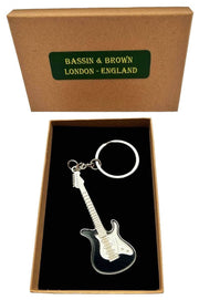 Bassin et Brown Guitar Key Ring - noir / blanc / argent