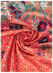 Écharpe en popeline de coton poudré à imprimé floral - Tangerine