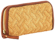 Portefeuille en cuir de paille Campomaggi Veracruz - Beige naturel/bronzage cognac