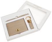 Alice Wheeler London Bow Card Holder Porte-clés et stylo Coffret cadeau de luxe - Beige pierre
