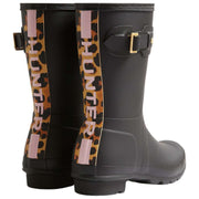 Hunter Original Short Leopard Backstrap Wellington Boots - Black/Beige