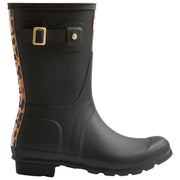 Hunter Original Short Leopard Backstrap Wellington Boots - Black/Beige