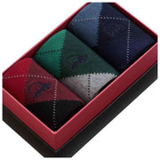 London Sock Company Balmoral Argyle 3-Pair Sock Box Set - Red/Green/Blue