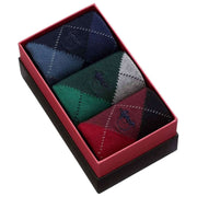 London Sock Company Balmoral Argyle 3-Pair Sock Box Set - Red/Green/Blue