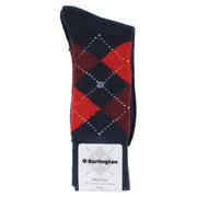 Burlington Preston Argyle Socks - Navy/Red/Burgundy