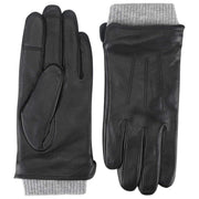 Isotoner Premium Rib Knit Cuff Leather Gloves - Black