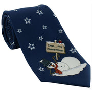 Michelsons of London Christmas Snowman Polyester Tie - Navy