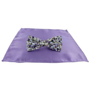 Michelsons of London Contast Floral Bow Tie and Plain Pocket Square Set - Lilac