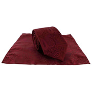 Michelsons of London Tonal Polyester Paisley Pocket Square and Tie Set - Dark Red