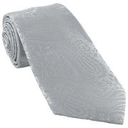 Michelsons of London Tonal Polyester Paisley Pocket Square and Tie Set - Silver