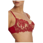 Skarlett Blue Entice Lace Balconette Bra - Lipstick Red/Nylon Tan