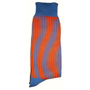 Bassin and Brown Vertical Stripe Midcalf Socks - Blue/Orange