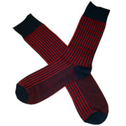 Bassin and Brown Vertical Stripe Midcalf Socks - Navy/Red
