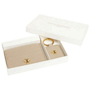 Alice Wheeler London Bow Card Holder and Keyring Gift Set - Stone Beige