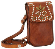 Campomaggi Siena Stud Phone Holder Bag - Cognac Tan