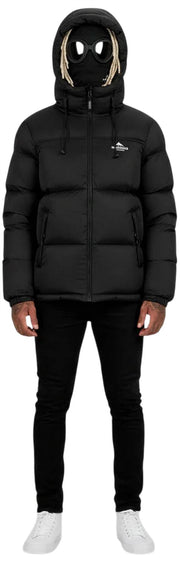 Helvetica Mountain Pioneers Middle Block Hooded Down Jacket - Black