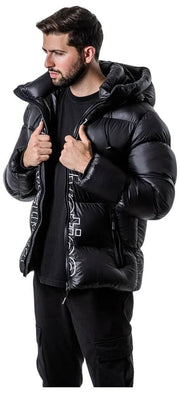 Helvetica Mountain Pioneers Silver 2 Hooded Down Jacket - Black