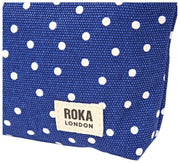 Roka Maida Vale Small Cotton Canvas Pouch - Navy Polka Dot
