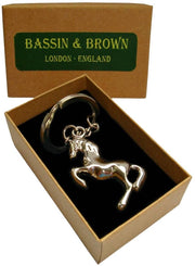 Bassin et Brown Horse Key Ring - Silver
