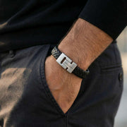 steel-barnett-harrison-thick-braided-leather-bracelet---blacksilver-35896647