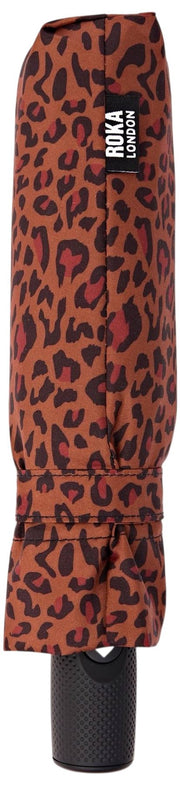 Parapluie Roka Waterloo en nylon recyclé - Mini léopard marron
