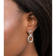 Beginnings Double Oval Textured Connection Link Drop Earrings - Silver