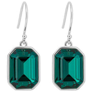 Beginnings Elongated Octagon Crystal Drop Earrings - Silver/Emerald Green