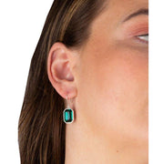 Beginnings Elongated Octagon Crystal Drop Earrings - Silver/Emerald Green