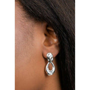 Beginnings Molten Oval Doorknocker Drop Earrings - Silver
