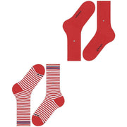 Lot de 2 paires de chaussettes Burlington Everyday Stripe Mix - Rouge Tulipe
