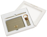 Alice Wheeler London Bow Card Holder Key Ring and Pen Luxury Gift Set - Pistachio Green