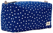 Roka Mayfair Petite trousse de toilette en toile de coton - Bleu marine à pois