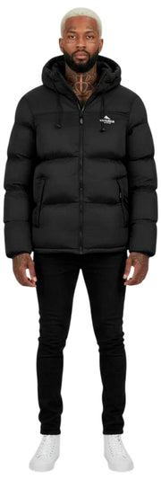 Helvetica Mountain Pioneers Middle Block Hooded Down Jacket - Black