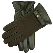 Dents Bruton Waxed Cotton Quilted Touchscreen Leather Gloves - Olive Green