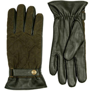 Dents Bruton Waxed Cotton Quilted Touchscreen Leather Gloves - Olive Green