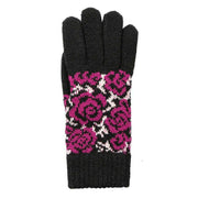 Dents Jacquard Rose Pattern Knitted Gloves - Black