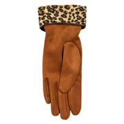 Dents Leopard Print Cuff Touchscreeen Velour-Lined Faux Suede Gloves - Cognac Brown