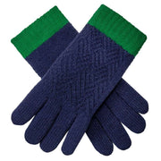 Dents Patchwork Cable Knit Gloves - Navy/Emerald Green