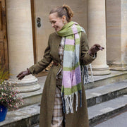 Dents Plaid Check Blanket Scarf - Olive Green/Beige