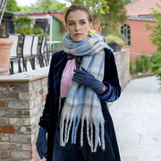 Dents Plaid Check Blanket Scarf - Pale Blue